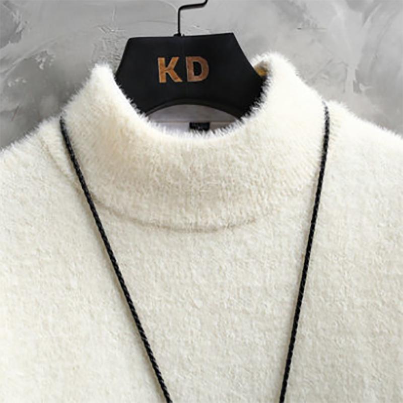 Mink Fleece Sweater Men's Half High Neck Trendy Sweater Youth Thick Warm Sweater