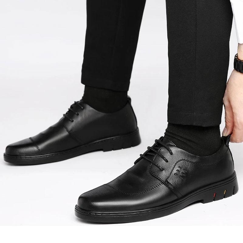 Cowhide Shoes Men's Casual Shoes Peas Shoes Lazy Pedal Dad Middle-aged and Elderly Shoes Men's Shoes Non-slip Walking Shoes Formal Business Shoes