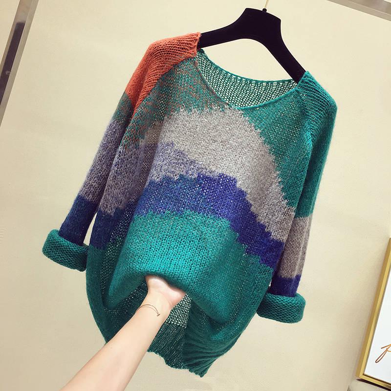 Pofulove Sweater Women's Spring Autumn Thin Pullover Long-sleeved Sweater Loose Lazy chic Blouse