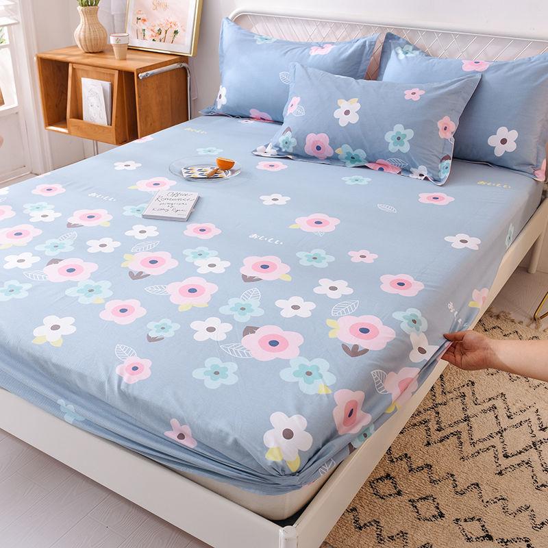 Cotton Thick Mattress Protector Bedding Three-piece Printed Bedspread Pillowcase