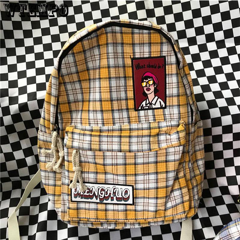 Fashion Polyester soft Backpack Satchel School Bags special checked printing Backpack