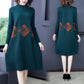 Autumn and Winter Plus Size Thick Sweater Half High Neck Loose Knit Top Mid-length Middle-aged Ladies Sweater Dress