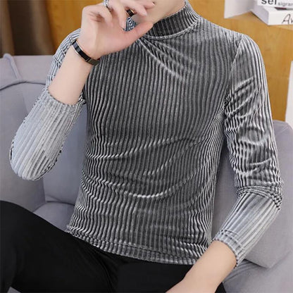 Autumn Men's Half-high Collar Long-sleeved Sweater Korean Slim Velvet Bottoming Youth Sweatshirts