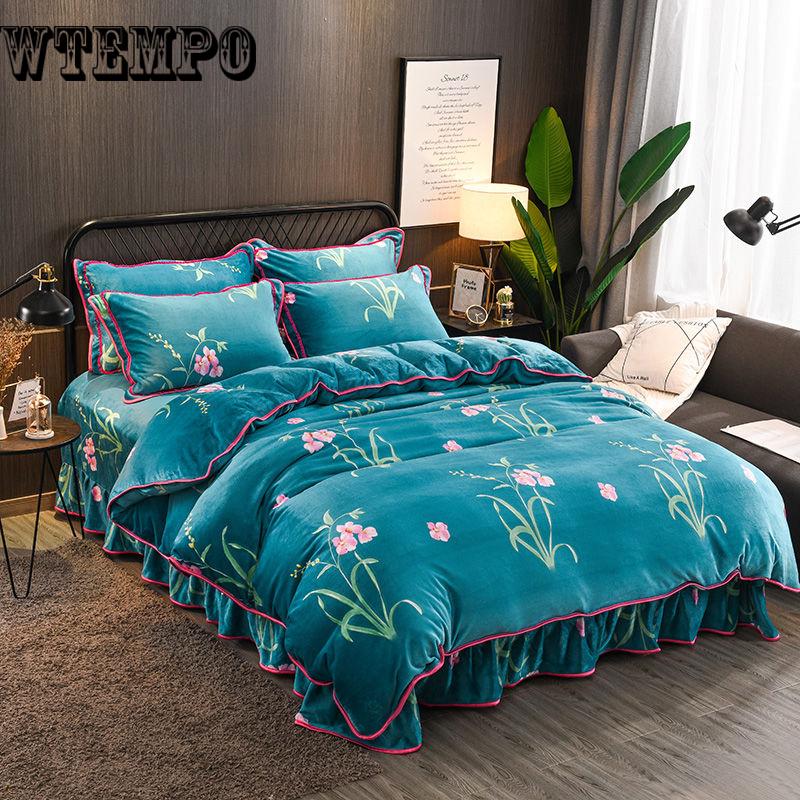 4 Pcs Bedding Set Duvet Cover Set PillowCase Bedclothes Flannel Velvet Crystal Velvet