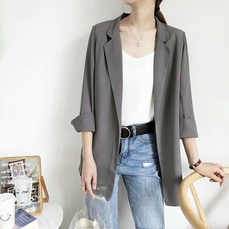 Elegant Blazer Women's Suit Jacket with Three-quarter Sleeves Temperament Chiffon Blouse with Sun Protection Thin Suit Thin Jacket