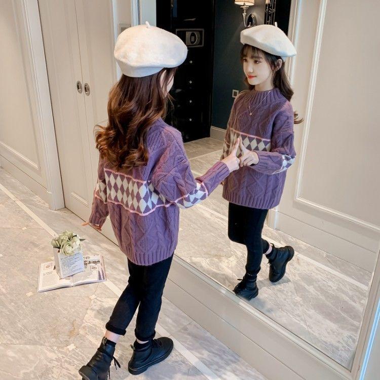 Casual Kids Girl Boy Knit Sweaters Autumn Winter Solid Color Loose Jumpers Children Round Collar Long Sleeve Pullover Tops 4-12Y