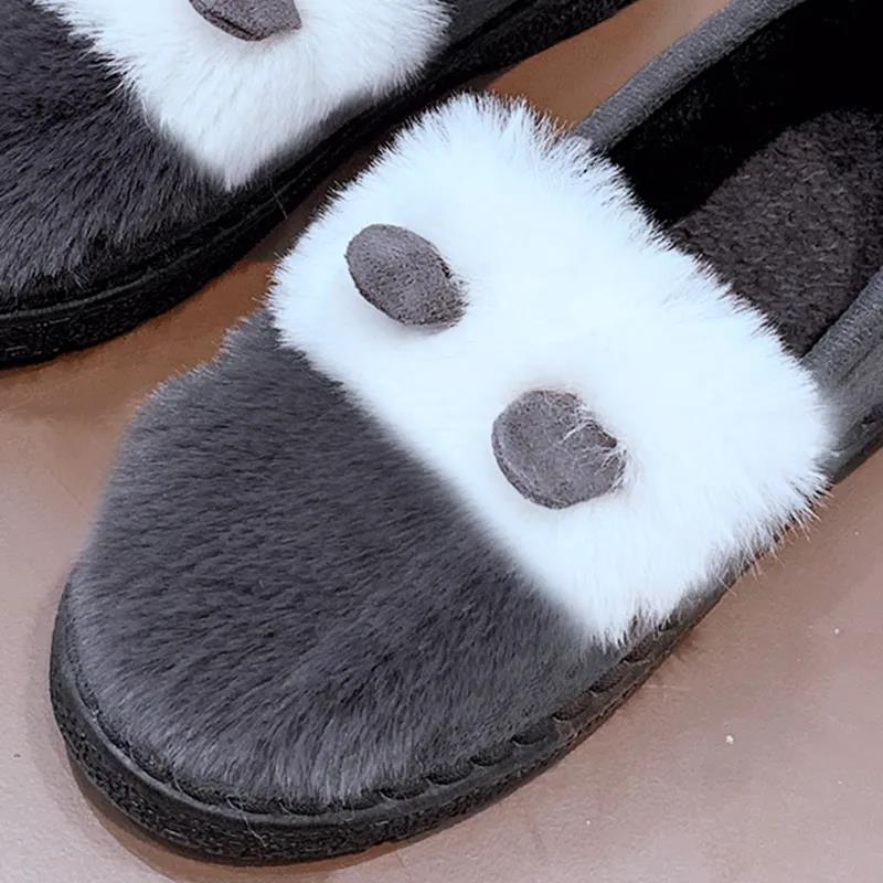 Peas Shoes Female Rabbit Ears Cute Autumn and Winter Stitching Plus Fluffy Shoes Flat Non-slip Thick Cotton Shoes Moccasin Shoes