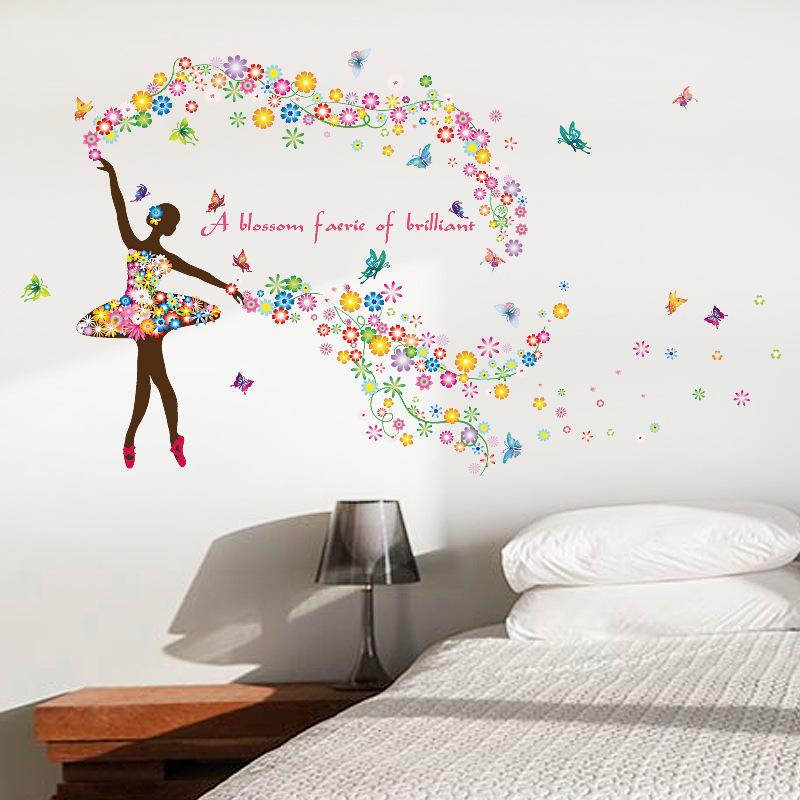 Romantic flower fairy living room sofa TV background wall romantic decorative wall sticker