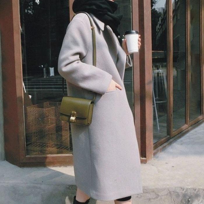 Slim Wool Coat V-neck Solid Color Windbreaker Boutique Casual Jacket Trend Temperament Parka Long