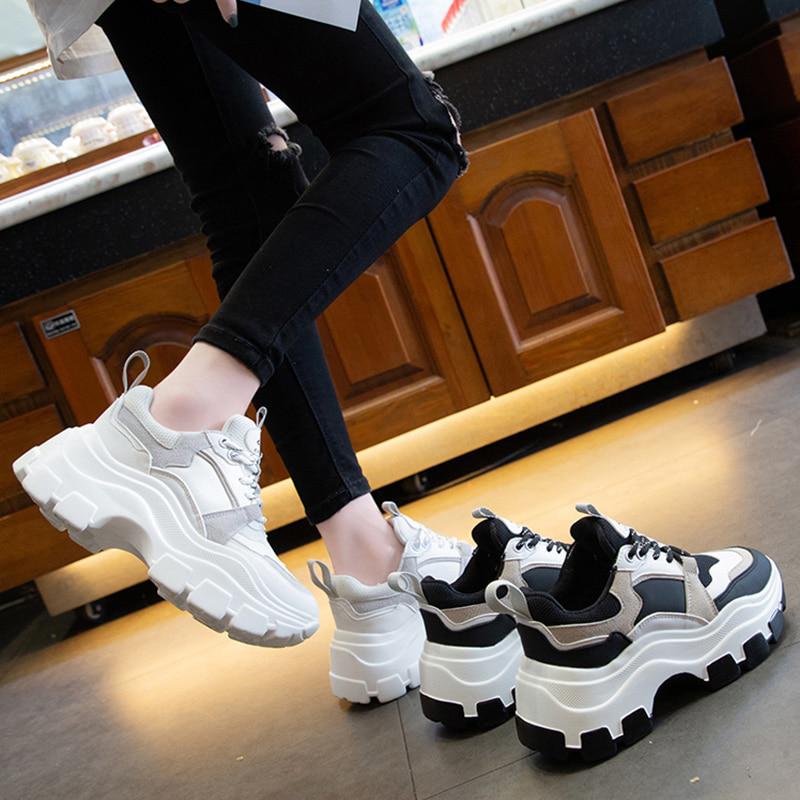 Women's Chunky Sneakers Thick Bottom Platform Vulcanize Shoes Fashion Breathable Casual Running Shoe