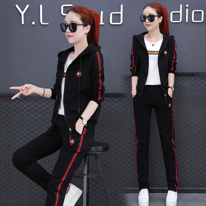 Joker Long -Sleeved Casual Sweatshirt Set Large Size Spring And Autumn Women 'S Clothing 3pcs Set