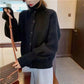 Spring  Autumn Design Sense Lapel Solid Color Vertical Pattern Sweater Cardigan Girl Student Casual Fashion All-match Knitted Cardigan