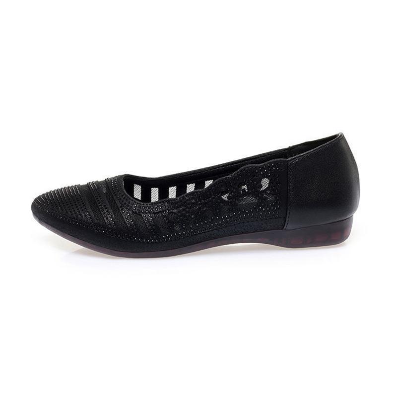Beef Tendon Soft Bottom Summer Soft Leather Women's Shoes Mesh Hollow Sandals Soft Flat Work Women's Shoes Maternity Shoes