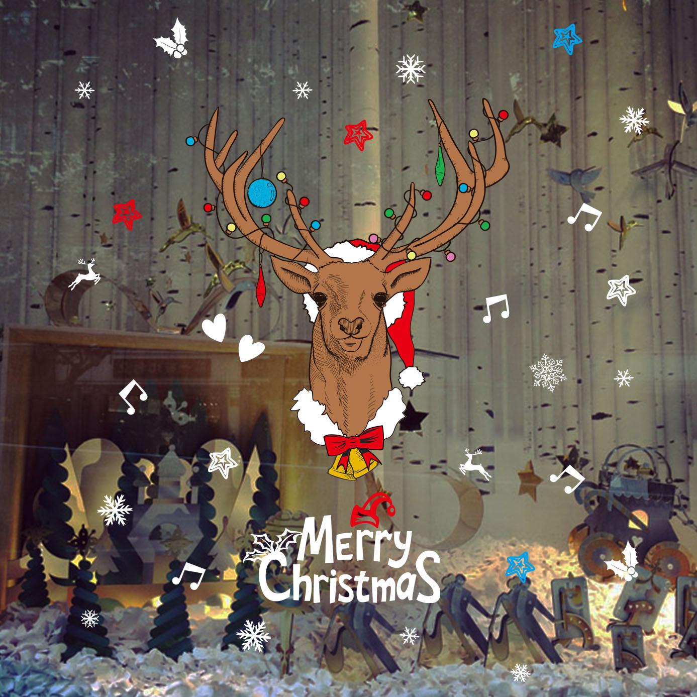 Cartoon Christmas Elk Wall Sticker Window Window Bedroom Wall Decoration PVC Removable Sticker