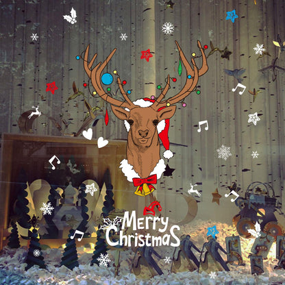 Cartoon Christmas Elk Wall Sticker Window Window Bedroom Wall Decoration PVC Removable Sticker