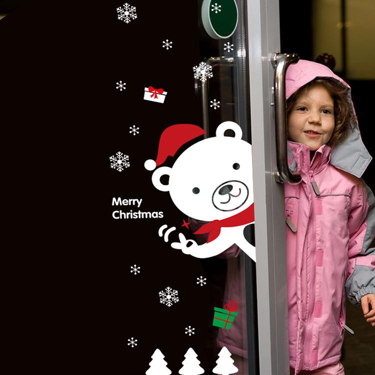 Christmas Wall Sticker Shopping Mall Shop Decoration Window Glass Door Sticker Rabbit Bear Snowflake