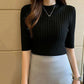 Women's Spring Summer Slim Solid Color Casual Knitted Shirts Large Size Half Sleeve Pullover Sweater