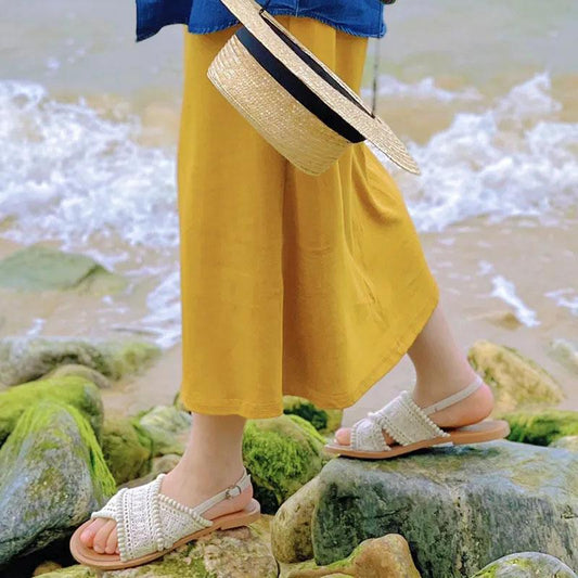 Ethnic Style Sandals Women's Summer Flat All-match Bohemian Sandals Students Cross Strap Roman Shoes Breathable Beach Sandals