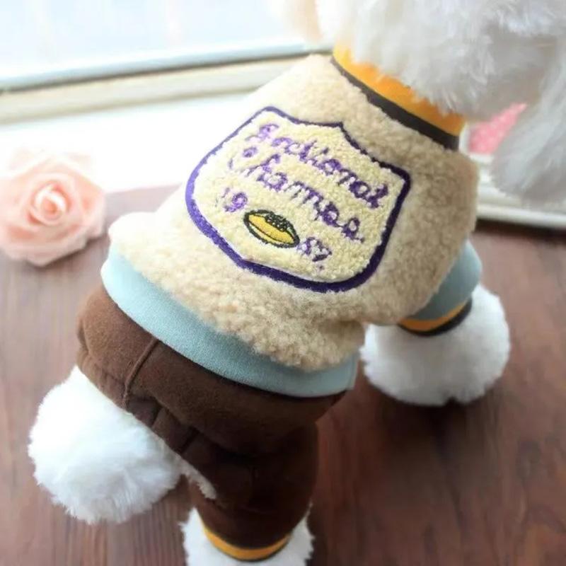 Pet Small Dog Puppy Plus Velvet Thick Warm Clothes Autumn Winter Four-legged Cotton Coat Teddy Dog Cute Print Clothing