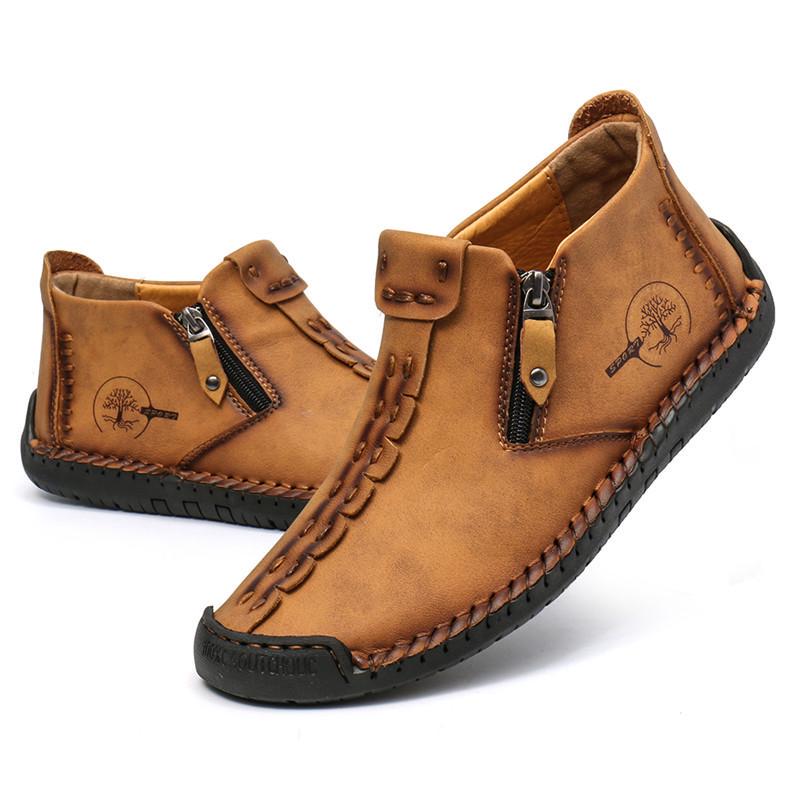 High Quality Genuine Leather Men Boots Fashion Zipper Shoes Leather Men Ankle Boots Plus Size
