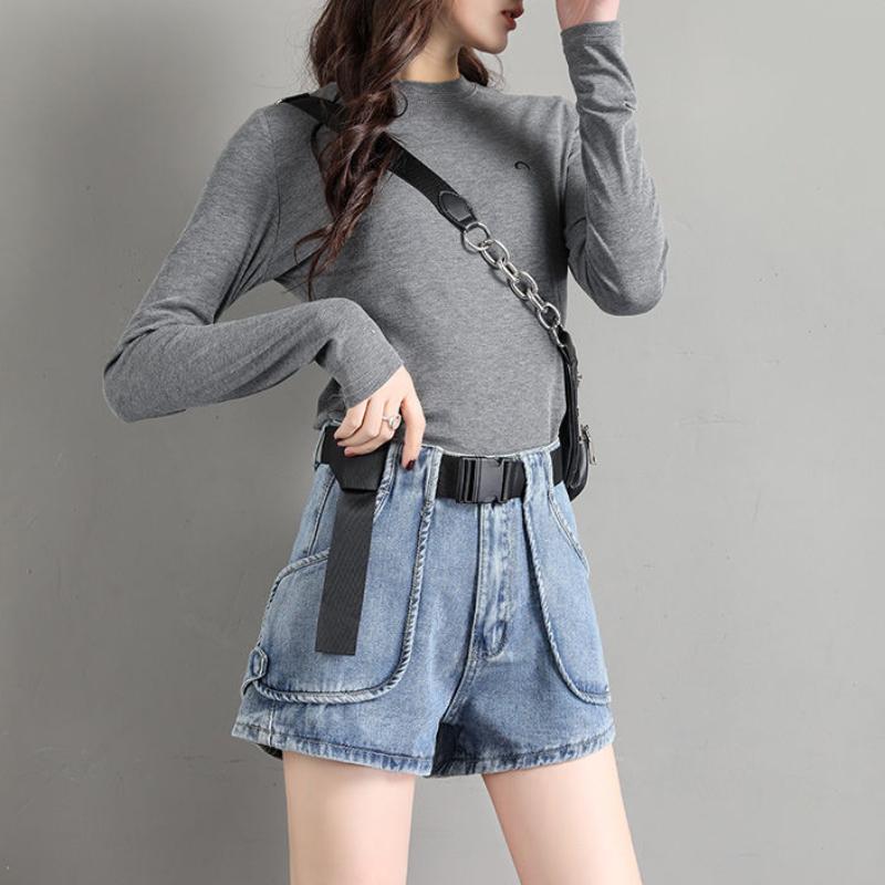 Women's Denim Shorts Women's Loose Straight Super High Waist Net Red Was Thin Summer A-line Pants