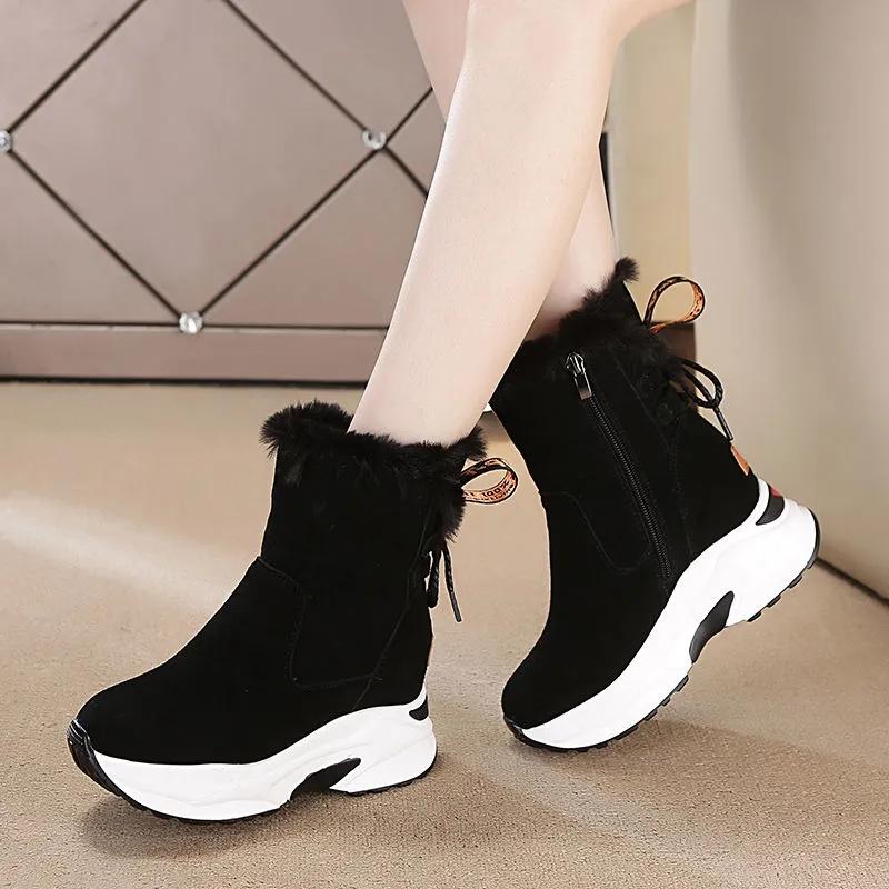 Inner Heightening Snow Boots Women Winter Cold-resistant Plus Cashmere Casual Short Boots Warm Thick-soled Cotton Shoes
