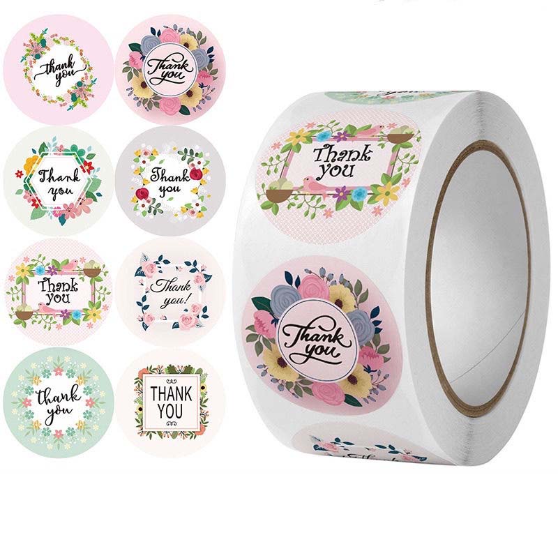 500pcs 4 Styles Thank You Sticker for Seal Labels Round Floral Multi Color Labels Sticker Handmade Offer Stationery Sticker