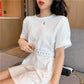 Send A Belt T-shirt Female Mid-length Short-sleeved Loose All-match T-shirt Dress Solid Color Students