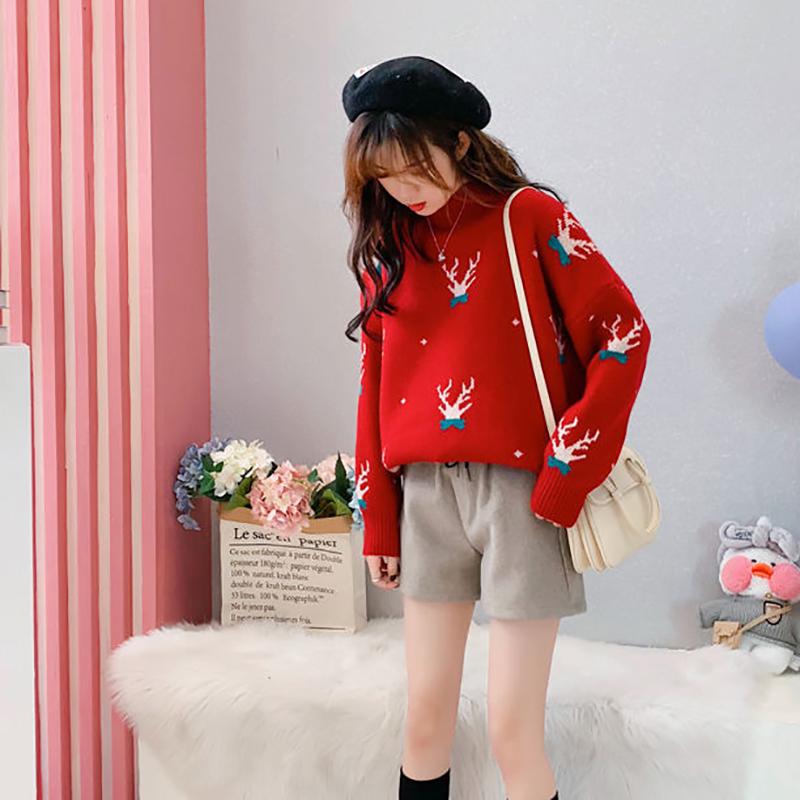 Sweaters for Women  Lazy Style Pullover Loose Christmas Red Sweater