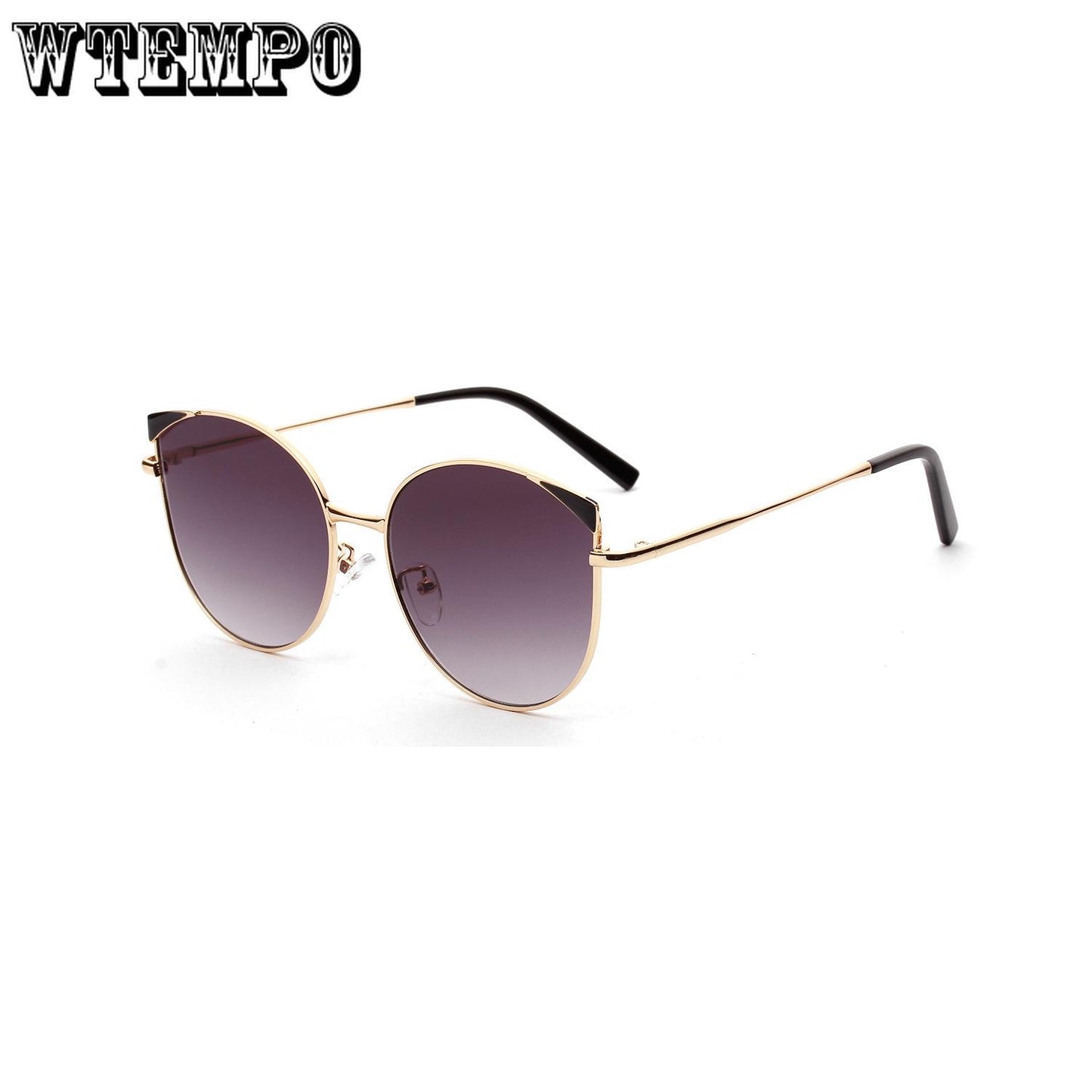 WTEMPO Cat Eye Retro Pointed Sunglasses Female Metallic Round Sunglasses