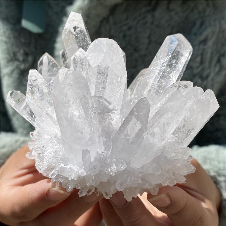 Crystal Cluster, 300-500g Clear Quartz Cluster Crystal, Quartz Point VUG, Mineral Specimen Healing Degaussing Decor Collection