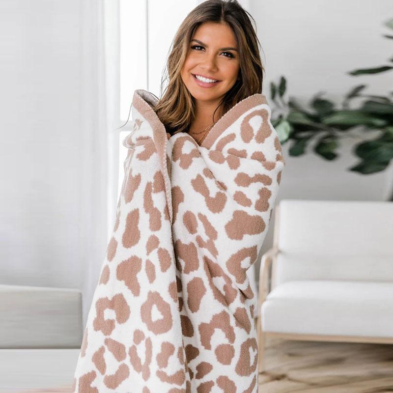 Woolen Blankets Children's Knitted Leopard Blankets Plus Fleece Throw Blankets for Kids Adult