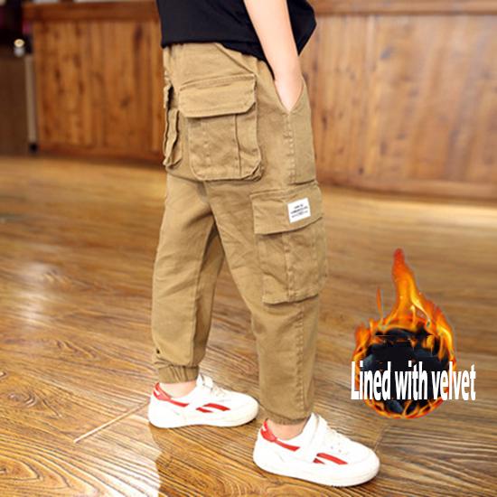 Boys Winter Velvet Pants Casual Trousers Kids Children Fashion Long Pants Baby Elastic Waist Pants