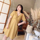 Plaid Dress Women's Cotton linen Summer Short Sleeve V-Neck Knee-length Dress Daily Wear Office Party