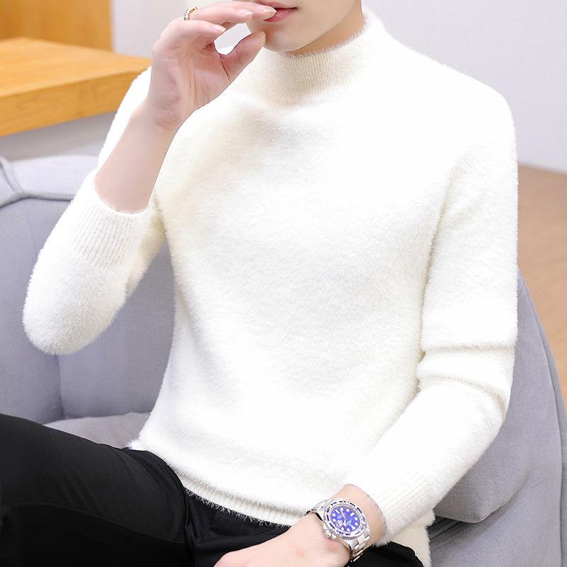 Winter Half Turtleneck Sweater Warm and Windproof Comfortable Men's Korean Style Slim Velvet Base Sweater