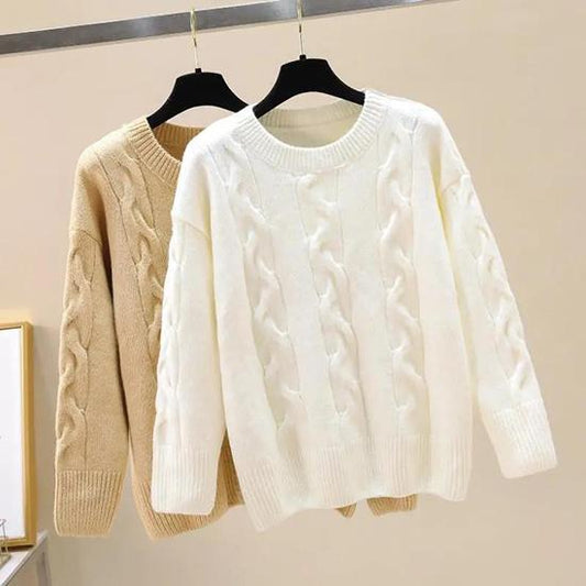 Autumn Winter Large Size Versatile Sweater Women's Loose Round Neck Long Sleeve Knitted Pullover