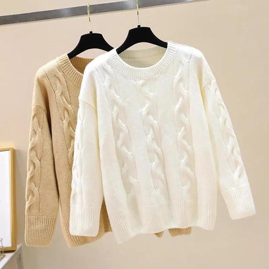 Autumn Winter Large Size Versatile Sweater Women's Loose Round Neck Long Sleeve Knitted Pullover