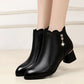 Fleece Short Boots Women's Winter Fashion All-match Thick-heeled Round Toe Boots Short Tube Rhinestone Cotton Shoes