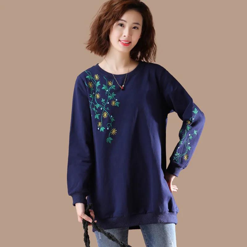 Women Ladies Long Sleeve Loose Blouse Summer Round Neck Casual T-Shirts Tops Clothing embroidery Casual Soft Pullover