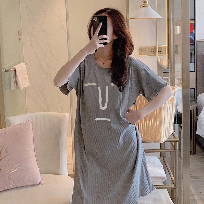 Ruffle Women's Summer Dress Short Sleeve Round Neck Knee-length Daily Wear Home