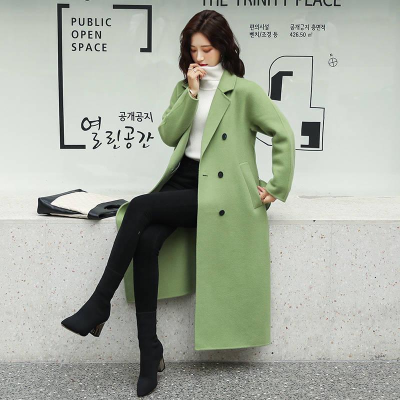 Wool Coat 2019 Fashion Avocado Green Jacket Long Trench Coat Plus Size Office Ladies overcoat