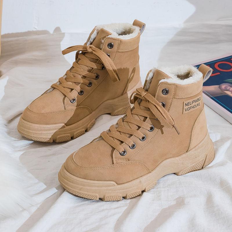 Martin Boots Women Plus Velvet Autumn and Winter High-top Shoes Ankle Boots Warm Thick Cotton Shoes