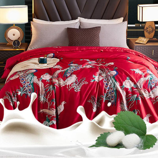 High Grade Winter Chinese 100%Long Mulberry Silk Quilt Quality Handmade 4 Season Silk Comforter Blankets 100%Cotton Fabric Cover