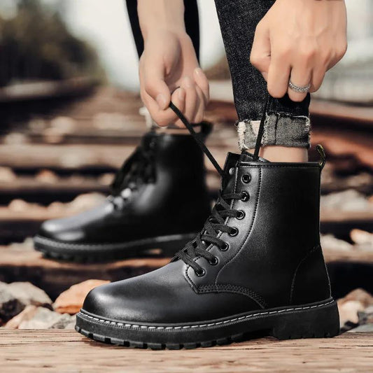 Black Male Martin Shoes Fall High-top Men's Shoes British Style Waterproof Non-slip Trend Tool Boots