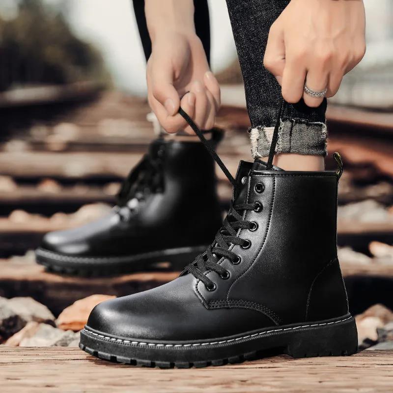 Black Male Martin Shoes Fall High-top Men's Shoes British Style Waterproof Non-slip Trend Tool Boots