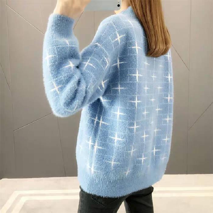 Women Mohair Fuzzy Skin-friendly Sweater Long Sleeve Half Turtleneck Bottom Knit Shirt Top