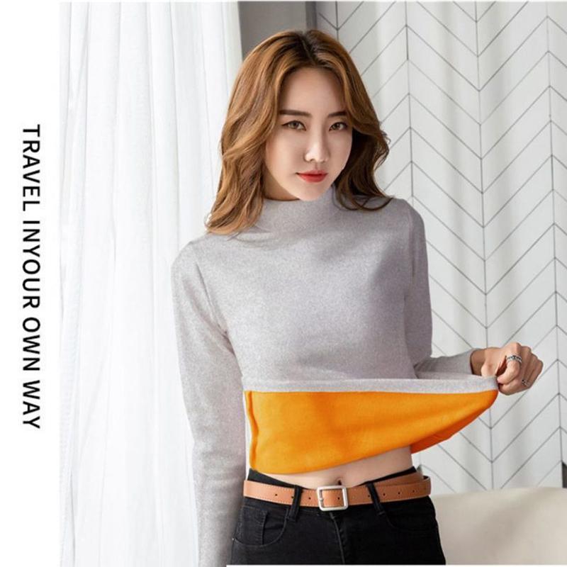 Winter Half High Neck Warm Ladies Bottoming Shirt Plus Velvet Padded Inner Long-sleeved T-shirt Top