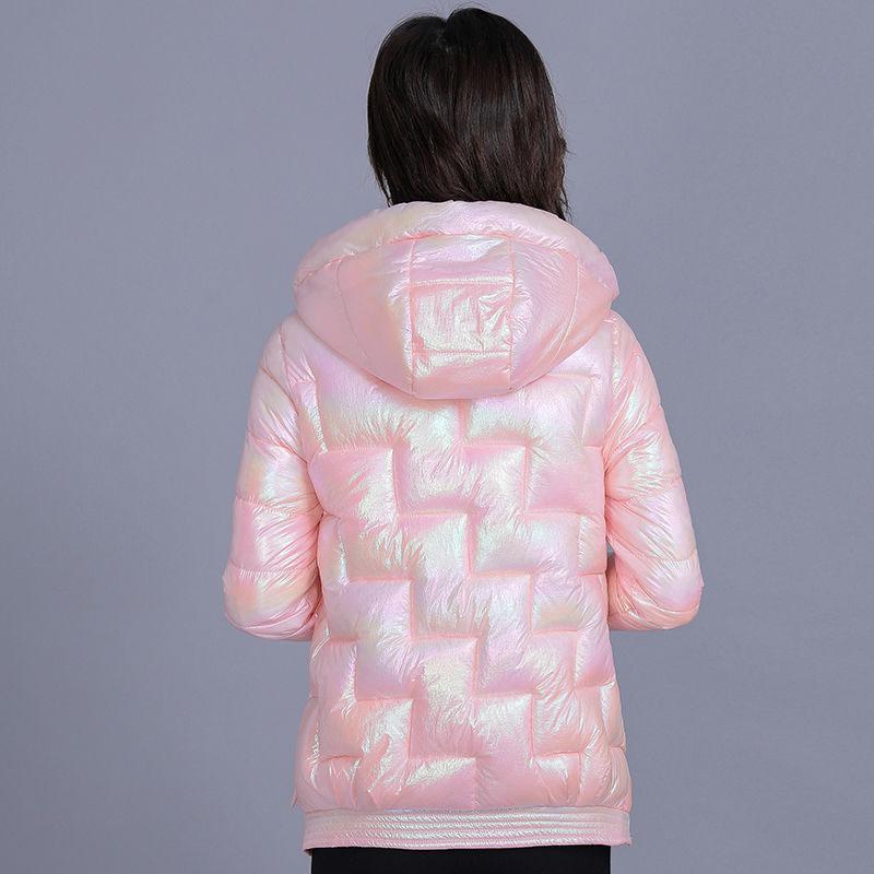 Winter Women Short Glossy Parkas Casual Female Thicken Warm Hooded  Coat Windproof and Rainproof Shiny Light weight Jackets