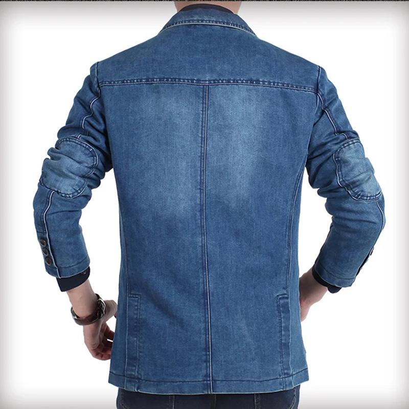 Men's Denim Casual Suit Jacket Spring and Autumn Loose Large Size Outerwear V Neck Denim Casual Jacket Long Sleeves Jackets