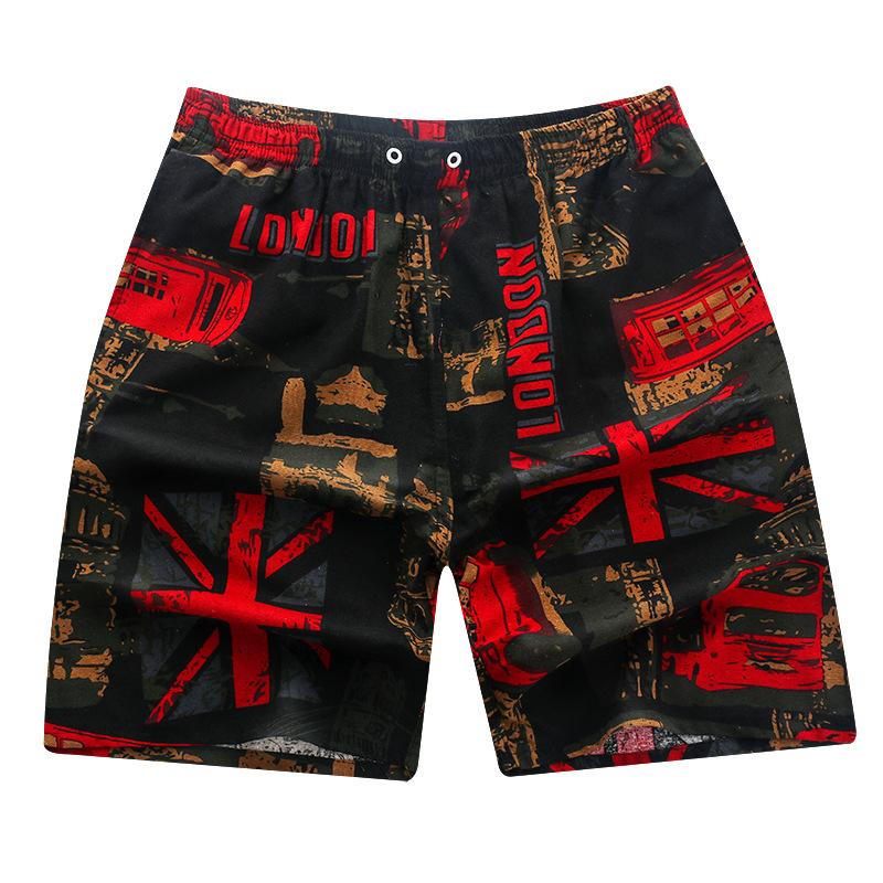 Summer Linen Quick-drying Shorts Printed Big Pants Men's Loose Large Size Cotton and Linen Beach Pants